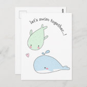 Laten we samen zwemmen...! Schattigee walvissen - Briefkaart (Voorkant / Achterkant)