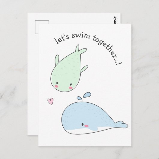 Laten we samen zwemmen...! Schattigee walvissen - Briefkaart (Voorkant / Achterkant)