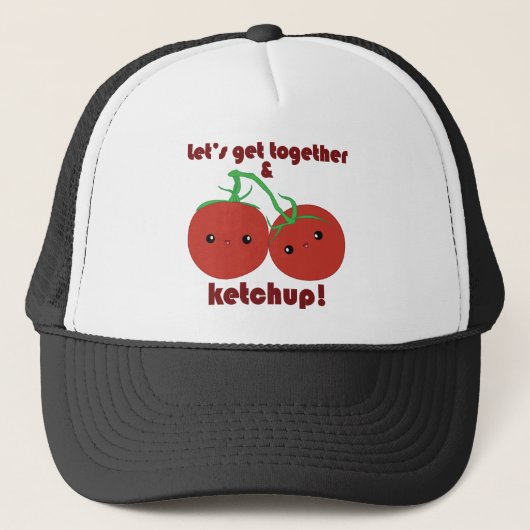 Laten we samenkomen en Ketchup! Kawaii Tomaten Trucker Pet (Voorkant)