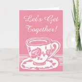 Laten we samenkomen! Roos Teacup Wenskaart Kaart (Voorkant)