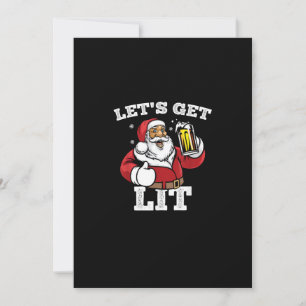 Laten we Santa met drank bier Kerstmis krijgen Feestdagenkaart