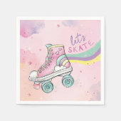 Laten we schaats l Rainbow retro Groovy Verjaardag Servet (Voorkant)