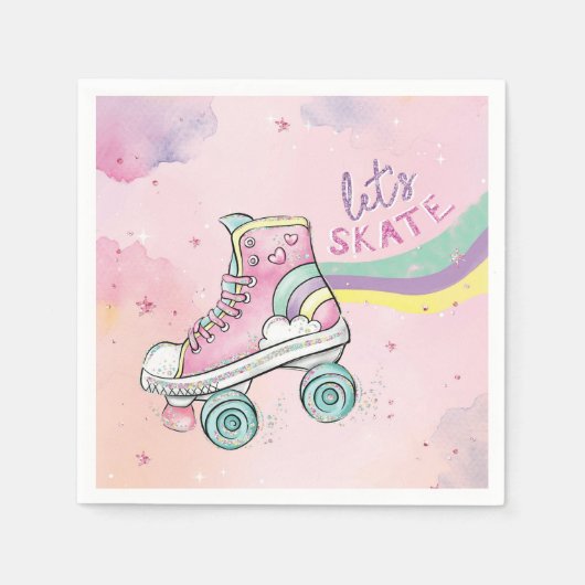 Laten we schaats l Rainbow retro Groovy Verjaardag Servet (Voorkant)