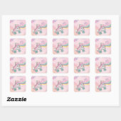 Laten we schaats l Regenboog retro Groovy Pink Vierkante Sticker (Vel)