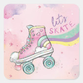 Laten we schaats l Regenboog retro Groovy Pink Vierkante Sticker (Voorkant)