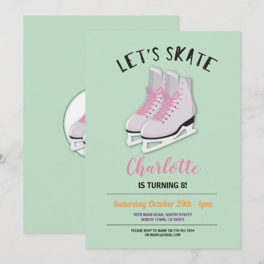 Laten we Schaats meisjes Mint Ice-Skating Birthday Kaart (Voorkant / Achterkant)