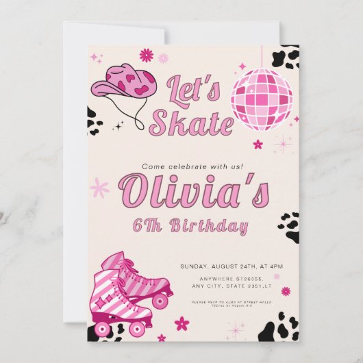Laten we schaats meisjes roze cowgirl verjaardag kaart (Voorkant)