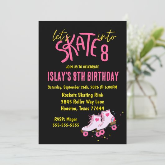 Laten we Schaatsen in acht verjaardagsfeestuitnodi Kaart (Staand voorkant)