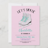 Laten we Schaatsen meisjes roze ijsschaatsenfeest Kaart (Voorkant)