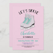 Laten we Schaatsen meisjes roze ijsschaatsenfeest Kaart (Voorkant / Achterkant)