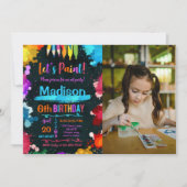 Laten we schilderen Art Verjaardagsfeest Zwart Fot Kaart (Voorkant)