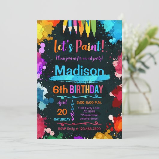 Laten we schilderen Art verjaardagsfeestje zwart Kaart (Staand voorkant)