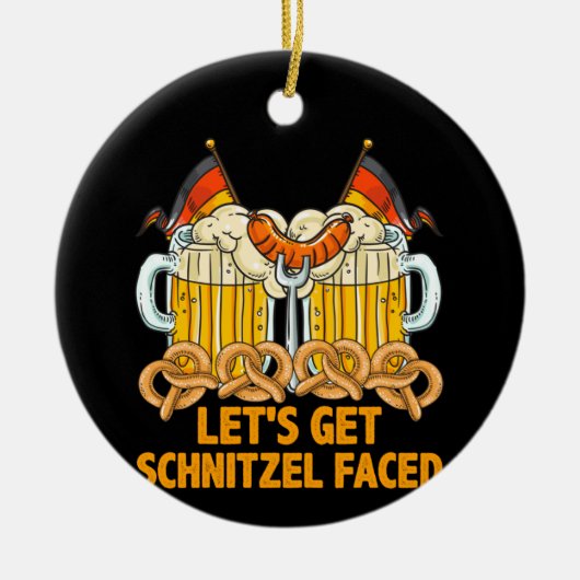 Laten we Schnitzel Faced Oktoberfest German halen Keramisch Ornament (Voorkant)