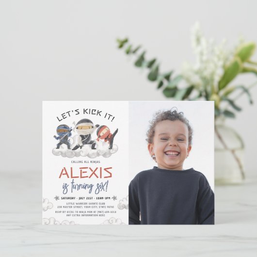 Laten we schoppen Het Ninja Warrior Karate Foto Ve Kaart (Staand voorkant)
