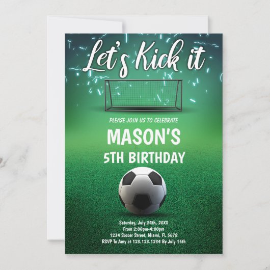 Laten we schoppen het voetbal verjaardag uitnodigi kaart (Voorkant)