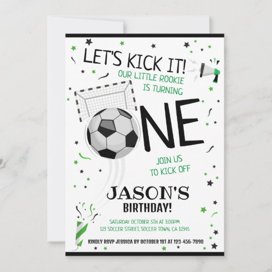 Laten we schoppen Het Zwart Rookie Voetbal 1e Verj Kaart (Voorkant)