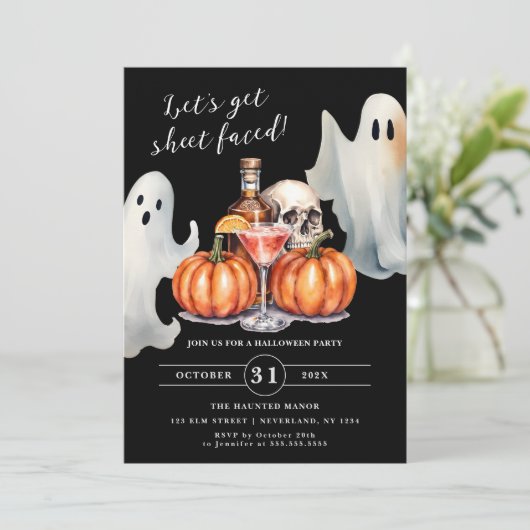 Laten we Sheet Faced Ghost Pumpkin Halloween Party Kaart (Staand voorkant)