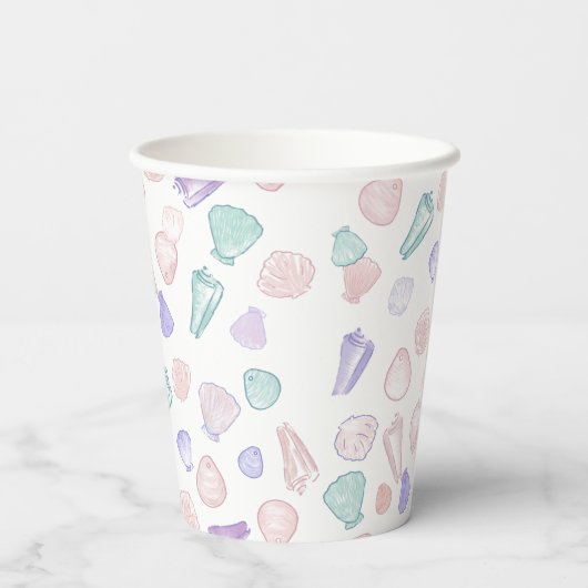 Laten we Shell-Abrate Pastel Seashell verjaardagsf Papieren Bekers (Achterkant)