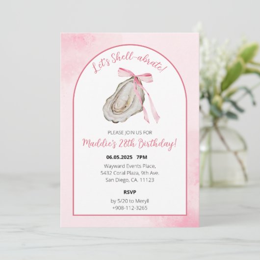 Laten we Shell-ebrate Pink Coquette Oyster Waterve Save The Date (Staand voorkant)