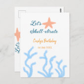 Laten we shell-ebraten onder de zee blauwe verjaar briefkaart (Voorkant / Achterkant)