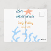 Laten we shell-ebraten onder de zee blauwe verjaar briefkaart (Achterkant)