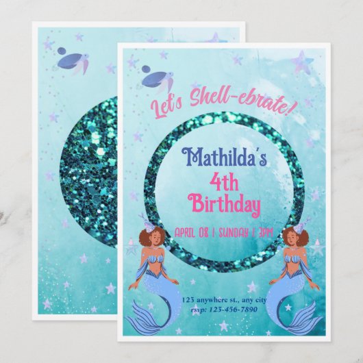 Laten we Shell-vier! zeemeermin thema Kaart (Voorkant / Achterkant)