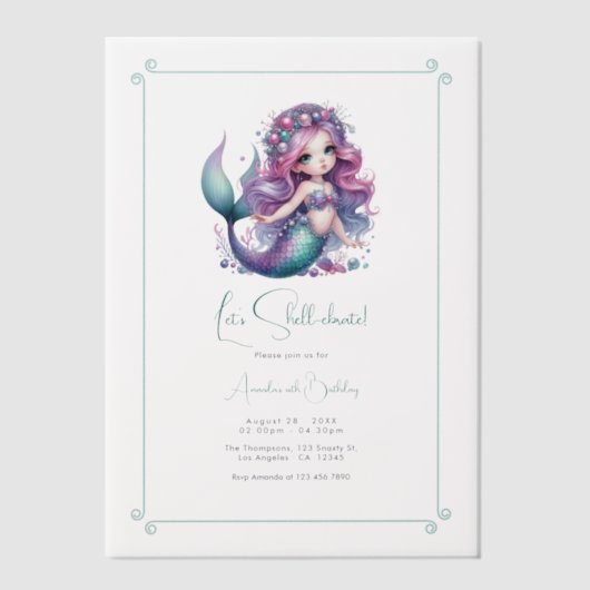Laten we Shell vieren! Zeemeerminnenverjaardagsfee Vellum Uitnodigingen (Voorkant)
