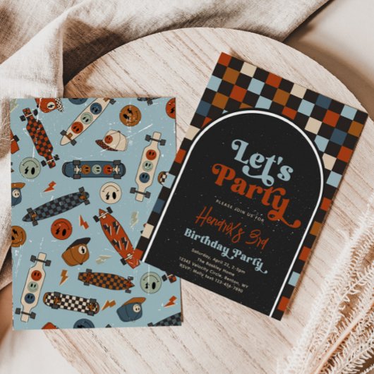 Laten we skateboard verjaardagsuitnodiging feesten kaart