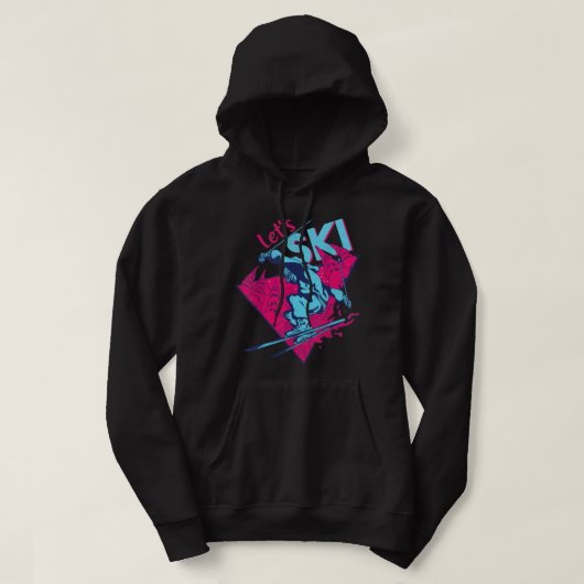 Laten we Ski, Retro Ski  80s 90s Skiing Outfit Hoodie (Design voorkant)