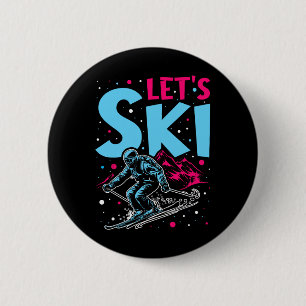 Laten we skiën, Retro ski vintage 80s 90s skiovera Ronde Button 5,7 Cm