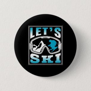 Laten we skiën Skiërs Wintersport Skiërs Ronde Button 5,7 Cm