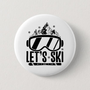 Laten we Ski's Skiing skiers après-ski gift Ronde Button 5,7 Cm