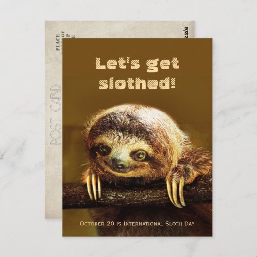 Laten we Slothed halen - okt. 20 is Int. Slotdag Briefkaart (Voorkant / Achterkant)