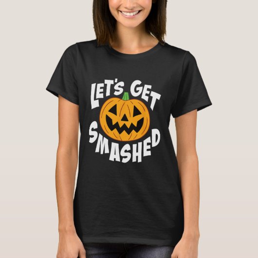 Laten we smashed grappige Halloween pompoen glimla T-shirt (Voorkant)