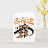 Laten we Snoep nemen van vreemden Grappige Hallowe Kaart (Gele Bloem)