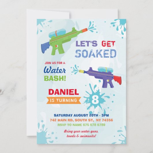 Laten we Soaked Water Pistool Party verjaardagsuit Kaart (Voorkant)