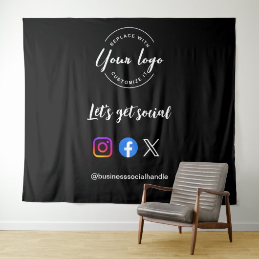 Laten we social media iconen op maat logo wandkleed (In Situ (horizontaal))