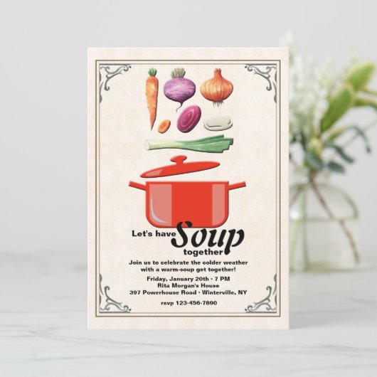 Laten we Soup Uitnodiging maken (Staand voorkant)