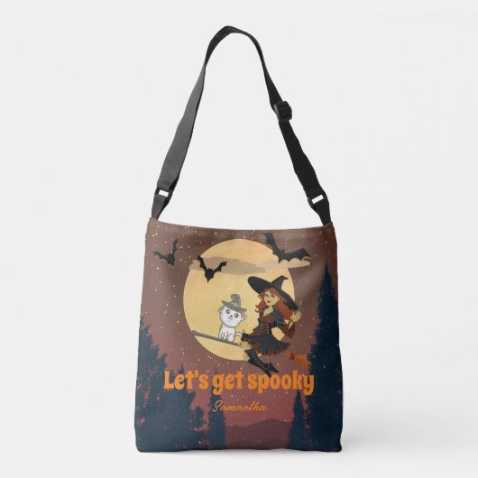 Laten we spookachtig worden | Aangepaste naam Happ Crossbody Tas (Achterkant)