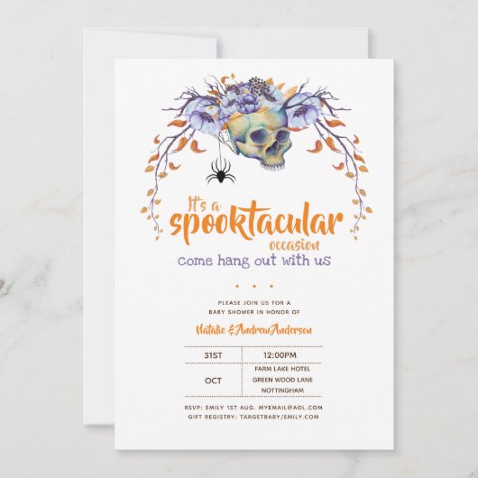 Laten we Spooktaculaire Halloween Baby shower uith Kaart (Voorkant)