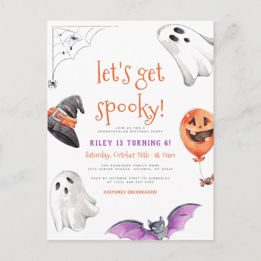 Laten we Spooky Ghost Halloween Birthday Party hal Briefkaart (Voorkant)