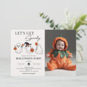 Laten we Spooky Ghost Halloween Party Foto Kaart (Staand voorkant)