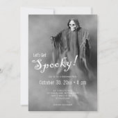 Laten we Spooky Ghostly Skeleton Halloween Party k Kaart (Voorkant)