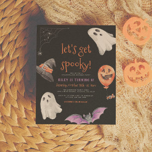 Laten we Spooky halen! Halloween Black Birthday Pa Briefkaart