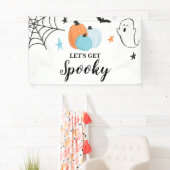Laten we Spooky Halloween blauwe pompoenen Birthda Spandoek (Insitu)