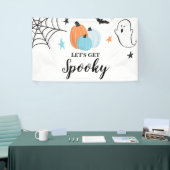 Laten we Spooky Halloween blauwe pompoenen Birthda Spandoek (Beurs)