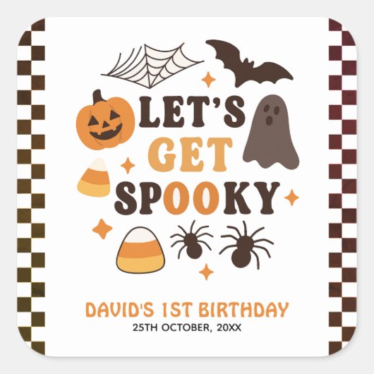 Laten we Spooky Halloween Custom Birthday Vierkante Sticker (Voorkant)