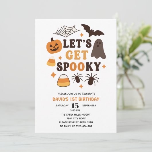 Laten we Spooky Halloween Cute Birthday krijgen Kaart (Staand voorkant)
