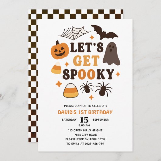 Laten we Spooky Halloween Cute Birthday krijgen Kaart (Voorkant / Achterkant)