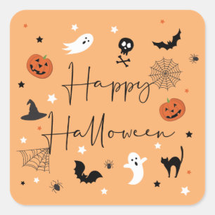 Laten we spooky Halloween Party Sinaasappel krijge Vierkante Sticker
